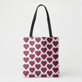 Bolso De Tela Heart Shaped Plaid Dark Red Burgundy