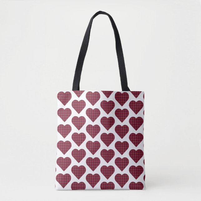 Bolso De Tela Heart Shaped Plaid Dark Red Burgundy (Anverso)