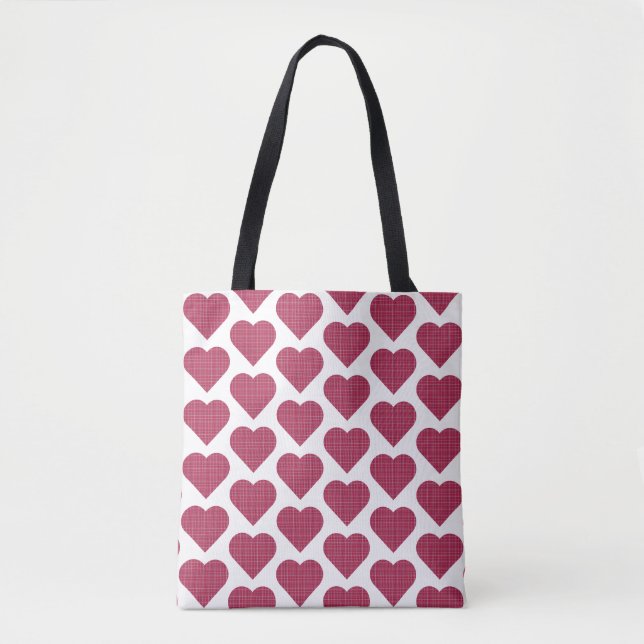 Bolso De Tela Heart Shaped Plaid Red Pink (Anverso)