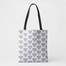 Bolso De Tela Heart Shaped Plaid White Blue Classic