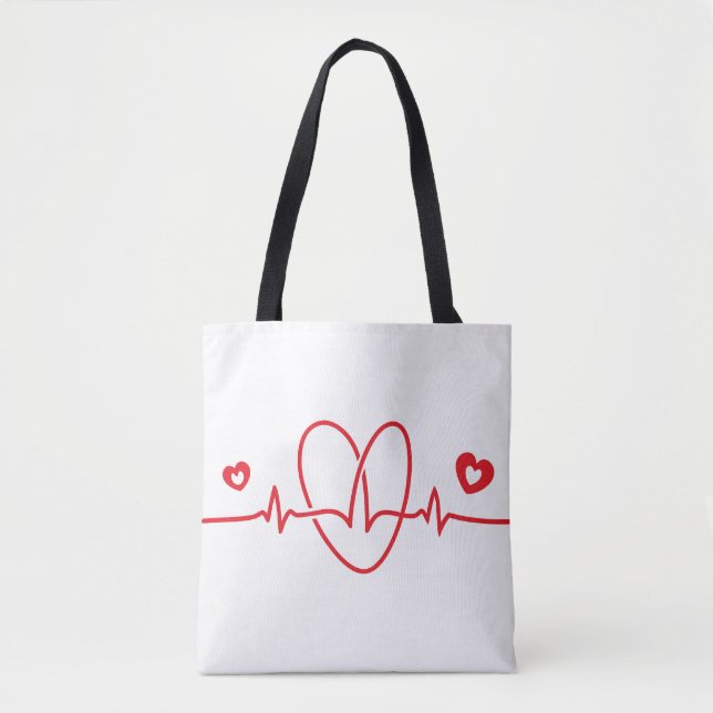 Bolso De Tela Heartbeat Scribbles (Anverso)