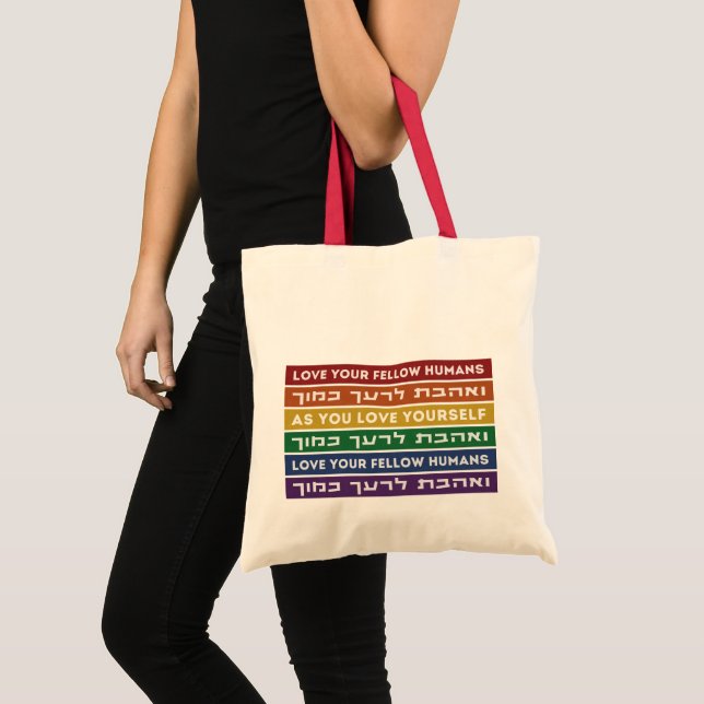 Bolso De Tela Hebreo Torah Verse ama a tu compañero LGBTQ Rainbo (Anverso (producto))