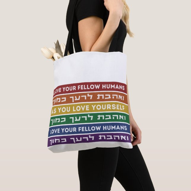 Bolso De Tela Hebreo Torah Verse ama a tu compañero LGBTQ Rainbo (Detalle)