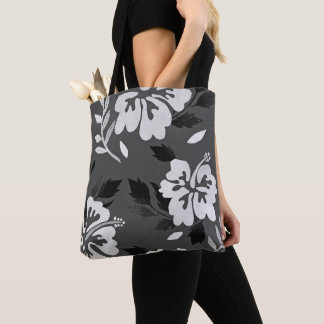 Bolso De Tela Heche de dedo de pie de Hibiscus flor negra y blan