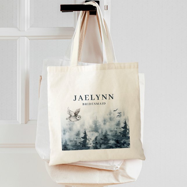 Bolso De Tela Hechera de honor de la lechuza acuarela (Watercolor Forest Owl Bridesmaid Tote Bag)