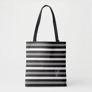 Bolso De Tela Hecho en EE. UU. rayado negro, gris y blanco