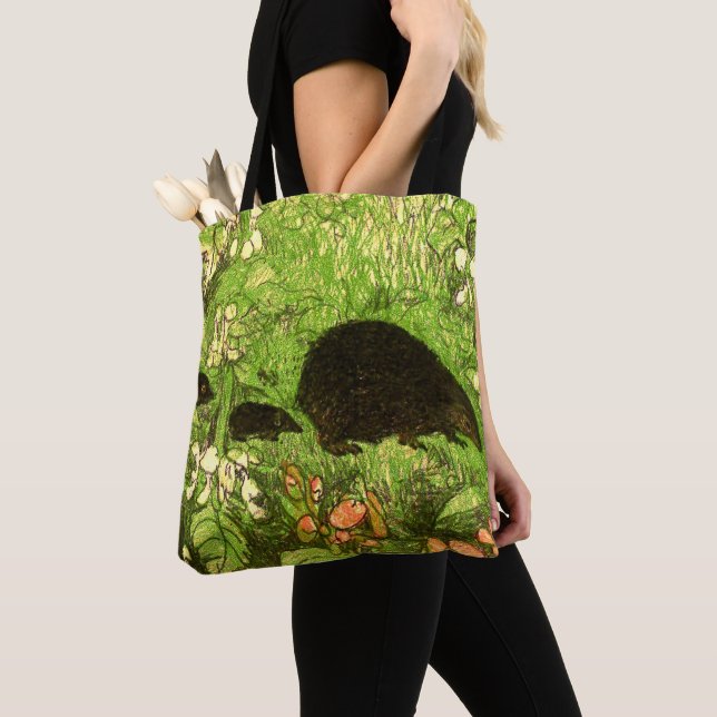 Bolso De Tela Hedgehog y bebés de estilo Art Nouveau de los País (Detalle)