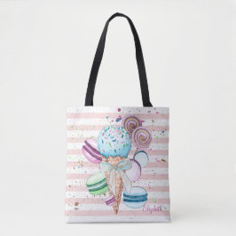 Bolso De Tela Helado acuático, Macarons, Rayas rosas