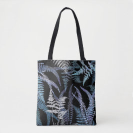 Bolso De Tela Helechos Botánicos Azules sobre Fondo Oscuro