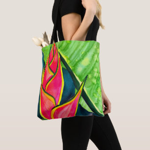 Bolso De Tela Heliconia tropical de acuarela flor