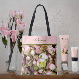Bolso De Tela Hellebore rosa y oliva personalizado de bonito