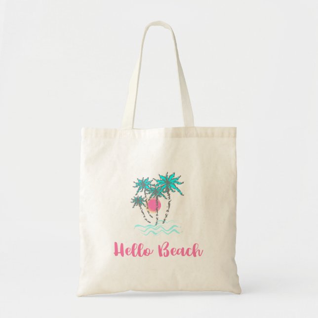 Bolso De Tela Hello Beach Tropical Style Summer Fun (Frente)