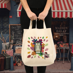 Bolso De Tela Hello Fall Sleeping Owl Animal Design Tote Bag