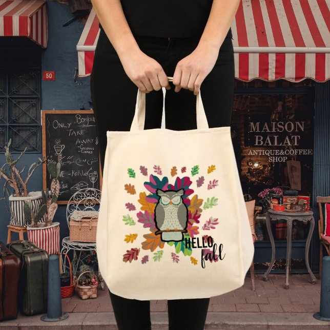 Bolso De Tela Hello Fall Sleeping Owl Animal Design Tote Bag (Subido por el creador)