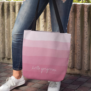 Bolso De Tela Hello Gorgeous Pink Watercolor Dipdye Stripe