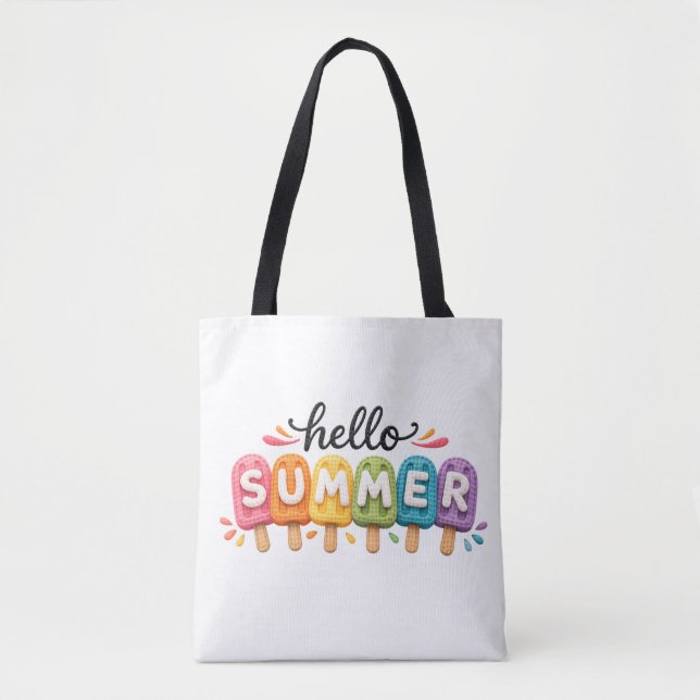 Bolso De Tela Hello Summer Faux Yarn Design (Anverso)