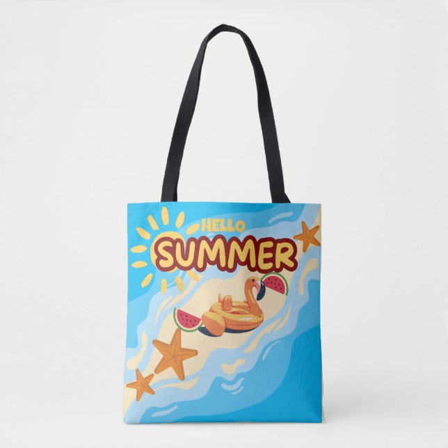 Bolso De Tela Hello Summer Flamingo Beach Tote Bag (Anverso)