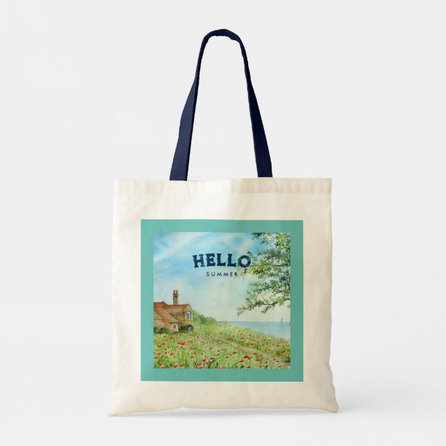 Bolso De Tela Hello Summer Poppy Field Sun Sea Landscape (Reverso)