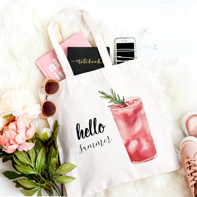 Bolso De Tela Hello Summer Watercolor Red Cherry Coctail (Subido por el creador)