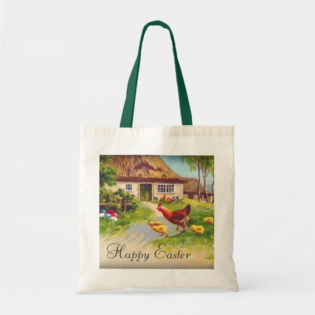 Bolso De Tela Hen, pollos y huevos de Pascua (Frente)