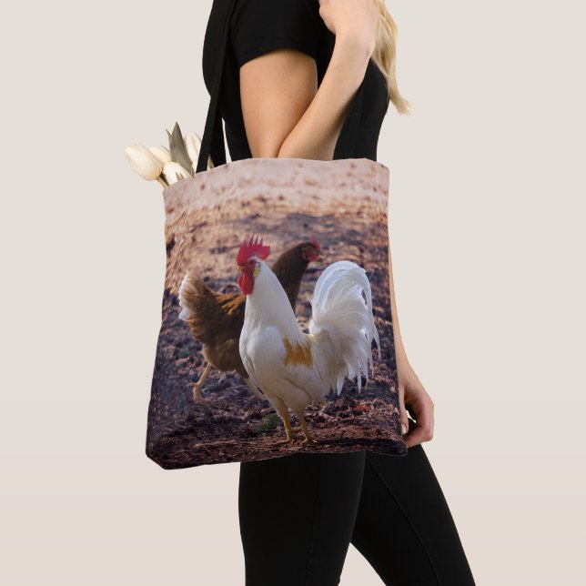 Bolso De Tela Hen y Rooster Rustic Farmhouse (Detalle)