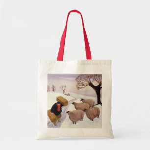 Bolso De Tela Heno que lleva a las ovejas en invierno