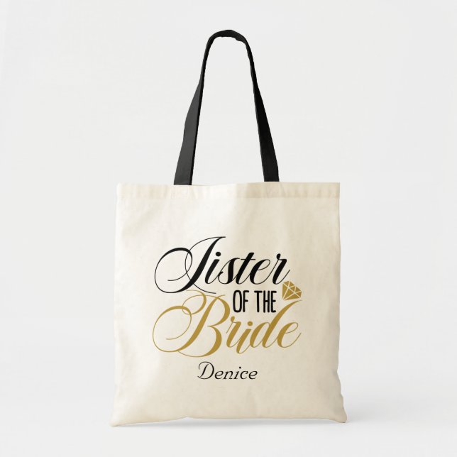 Bolso De Tela Hermana Bride añadir nombre Boda (Frente)