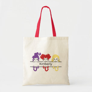 Bolso De Tela Hermana Bruja Kawaii Monograma Nombre Gatos