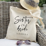 Bolso De Tela Hermana caligráfica del favor de la boda de la mod<br><div class="desc">Mira más de 400 populares estilos de bolsas de boda de la colección de "Boda Tote Bags" de nuestra tienda. Haga clic en "Editar diseño" para que pueda realizar más personalizares. ¡Puedes cambiar el tamaño del tipo de letra, el color del tipo de letra y más! bolsas de boda, bolsos...</div>