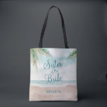 Bolso De Tela Hermana de la brisa de la isla pintada<br><div class="desc">La brisa de la isla pintó la escena de la playa, con olas oceánicas, arena y palmeras, con un hermoso cielo azul verde azulado. Con Fuentes Modernas De Escritura De Tipografía. Playa Tropical De Verano O Diseño De Bodas De Destino - Bolsas De Tote Hermana Personalizadas! ~ Revisa mi tienda...</div>