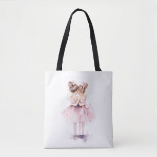Bolso De Tela Hermanas Ballerina abrazando la acuarela del balle
