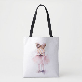 Bolso De Tela Hermanas Ballerina abrazando la acuarela del balle