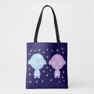 Bolso De Tela Hermanas Gemelas Alien Pasel   Arte Kawaii Cósmico