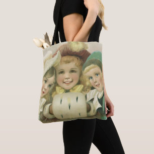 Bolso De Tela Hermanas vintage de Navidad, niños victorianos