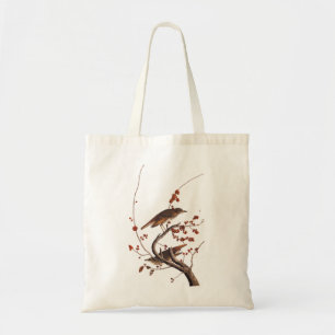 Bolso De Tela Hermit Thrush Audubon Bird con Berries Rojas