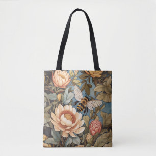 Bolso De Tela Hermosa Abeja Jardín Con Flores Protíneas