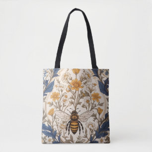 Bolso De Tela Hermosa Abeja Vintage Floral Amarilla y Azul