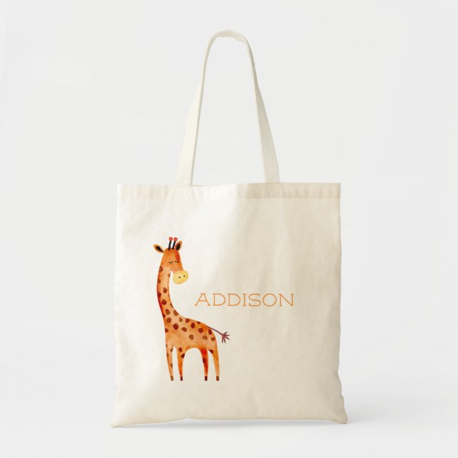 Bolso De Tela Hermosa acuarela Giraffe Animal Personalizado (Frente)