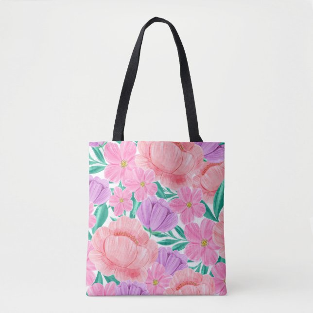 Bolso De Tela Hermosa acuarela Pastel Floral (Anverso)