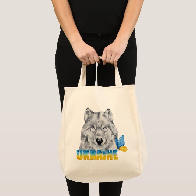 Bolso De Tela Hermosa acuarela Ucrania Lobo y mariposa (Anverso (producto))