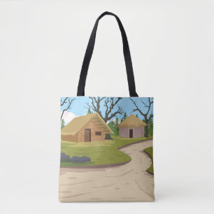 Bolso De Tela Hermosa aldea con tierras de cultivo