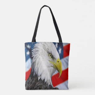 Bolso De Tela Hermosa cabeza de águila calva y bandera estadouni