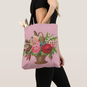 Bolso De Tela hermosa cesta de flores victoriana
