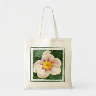 Bolso De Tela Hermosa crema y peonía rosa en el tote de lona.