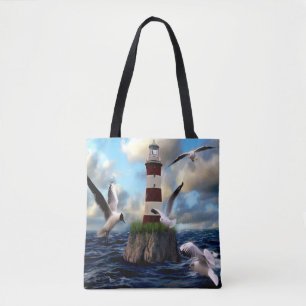 Bolso De Tela Hermosa escena del faro acuático