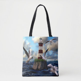 Bolso De Tela Hermosa escena del faro acuático
