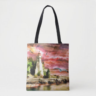Bolso De Tela Hermosa escena del faro acuático