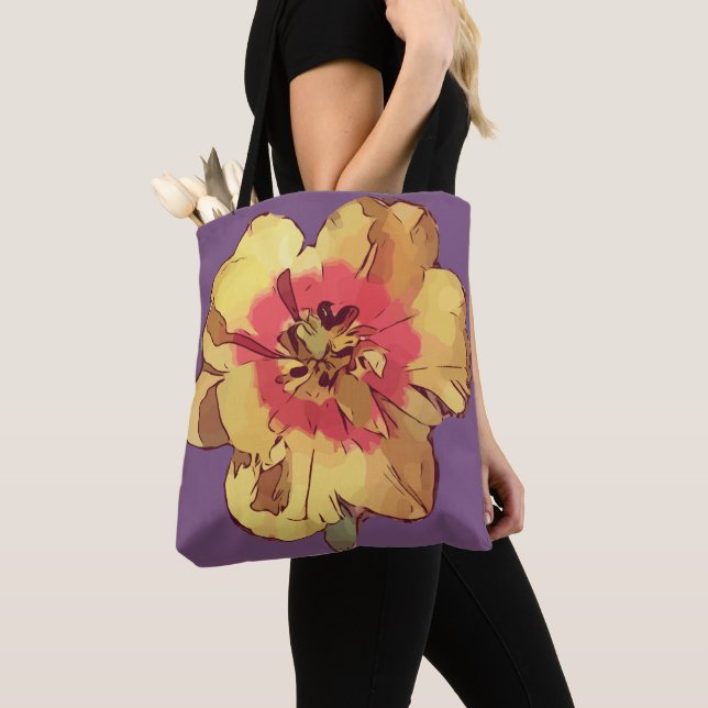 Bolso De Tela Hermosa flor lirio amarillo rojo asiático (Detalle)