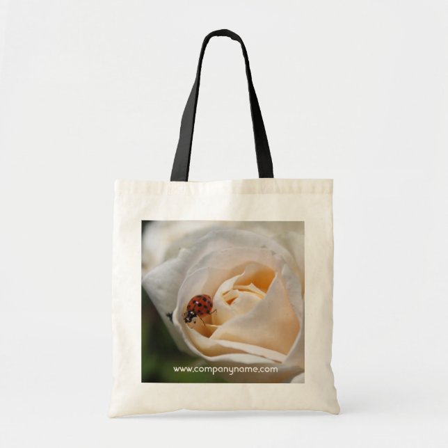 Bolso De Tela hermosa flor rosa blanca y mariquita (Frente)