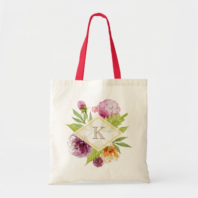 Bolso De Tela Hermosa Floral Blossom Monograma Decoración inicia (Frente)